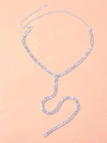 1入組魅力四射水鑽流蘇裝飾Y字項鍊適合女士適用於訂婚禮物 - 銀色 - 查看 3