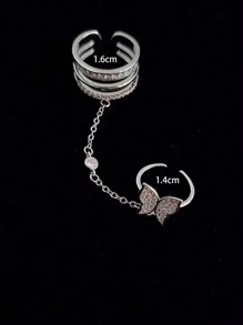 Rhinestone Butterfly Decor Mittens Ring - Silver - View 4