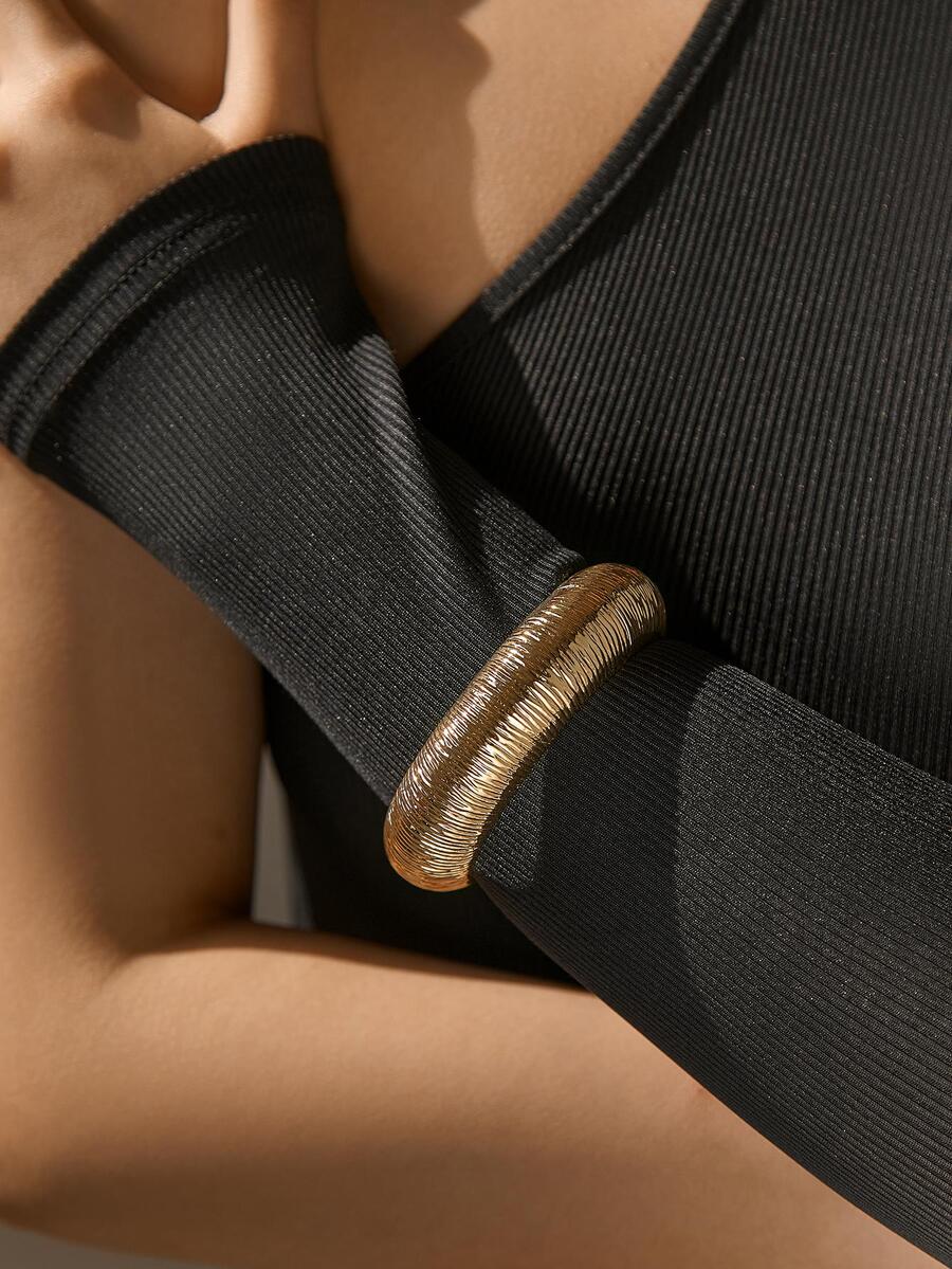 1入歐美時尚圓桶形光滑刷面女手鍊 - 金黃色 - 查看 1