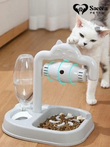 Plato doble para mascota come lento bebedero juquete para gatos - Gris - Ver 2