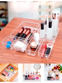 Brandtrendy 16 piezas de organizadores de cajones, bandejas para organizar y clasificar accesorios de cocina, maquillaje, uso personal, antideslizantes, apilables y libres de materiales tóxicos, almacenamiento para vuelta al colegio y dormitorio - transparente - Ver 4