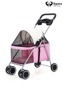 Carreola baja plegable para mascotas carro para gato y perro - Rosa - Ver 1