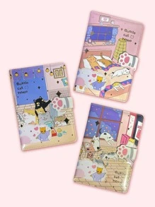 Notebook With Kitten Cover And Decorated Leaves - Multicolor - View 1