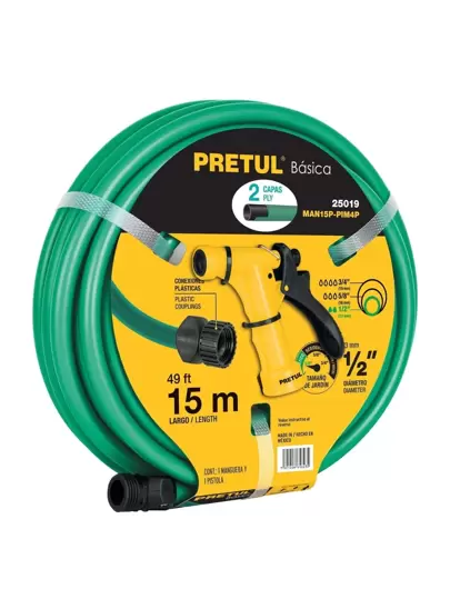 Combo manguera MAN-15X1/2P y pistola de riego PIM-4P, Pretul MAN15P-PIM4P