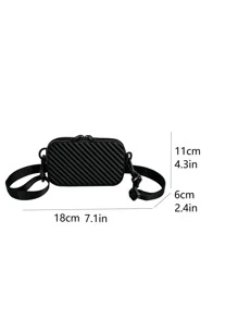 Mini Square Bag PU Black Embossed Detail, Handbag Schoolbag Sling Bag Sport Bag For High School University Student For Travel College School,Fathers Day Gifts - Black - View 6
