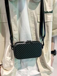 Mini Square Bag PU Black Embossed Detail, Handbag Schoolbag Sling Bag Sport Bag For High School University Student For Travel College School,Fathers Day Gifts - Black - View 7