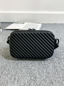 Mini Square Bag PU Black Embossed Detail, Handbag Schoolbag Sling Bag Sport Bag For High School University Student For Travel College School,Fathers Day Gifts - Black - View 2