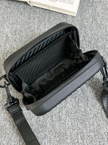 Mini Square Bag PU Black Embossed Detail, Handbag Schoolbag Sling Bag Sport Bag For High School University Student For Travel College School,Fathers Day Gifts - Black - View 4