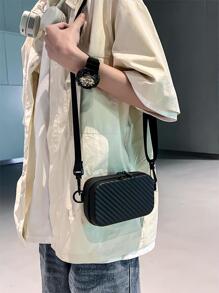 Mini Square Bag PU Black Embossed Detail, Handbag Schoolbag Sling Bag Sport Bag For High School University Student For Travel College School,Fathers Day Gifts - Black - View 8