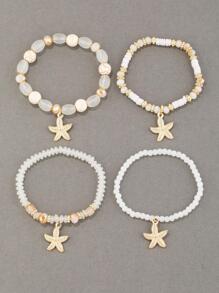 4pcs/set Starfish Charm Beaded Bracelet - Multicolor - View 3