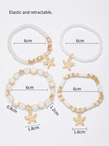 4pcs/set Starfish Charm Beaded Bracelet - Multicolor - View 4