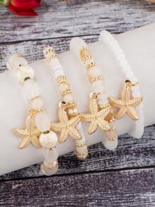 4pcs/set Starfish Charm Beaded Bracelet - Multicolor - View 5