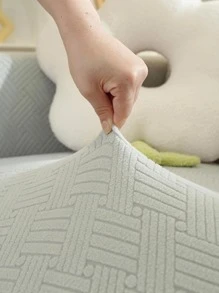 1pc Solid Color Sofa Cover & 1pc Cushion Cover Without Filler - Silver - View 2