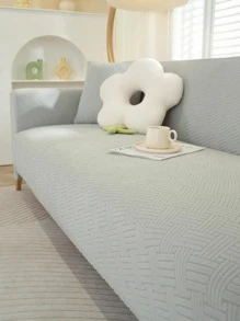 1pc Solid Color Sofa Cover & 1pc Cushion Cover Without Filler - Silver - View 1