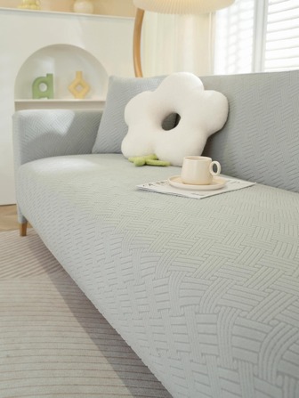 1pc Solid Color Sofa Cover & 1pc Cushion Cover Without Filler