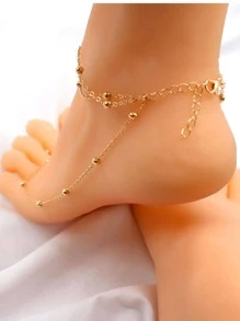 Bead Decor Chain Anklet With Toe Ring