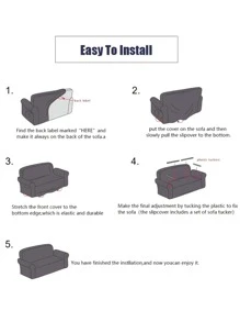 1pc Solid Color Sofa Cover & 1pc Cushion Cover Without Filler - Silver - View 3