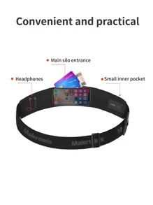 Zipper Detail Adjustable Running Belt Bag For Men & Women, Runner Fanny Pack - Black - View 2