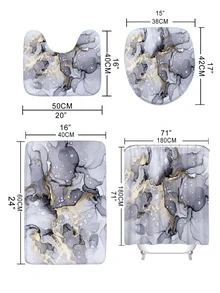 1pc Marble Print Bath Rug Or 1pc Shower Curtain - Multicolor - View 4