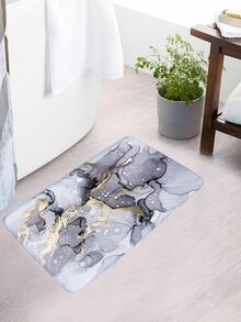 1pc Marble Print Bath Rug Or 1pc Shower Curtain - Multicolor - View 2