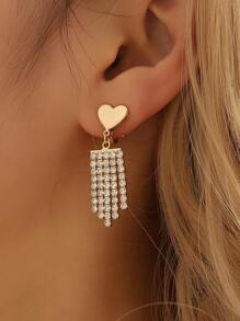 Rhinestone Heart Decor Tassel Drop Earrings - Clear - View 1