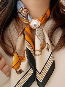 1pc Hollow Out Pearl Decor Crystal Shawl Pin Scarf Buckle