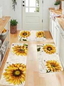 1pc Sunflower Print Kitchen Rug - Multicolor - View 3