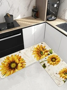 1pc Sunflower Print Kitchen Rug - Multicolor - View 1