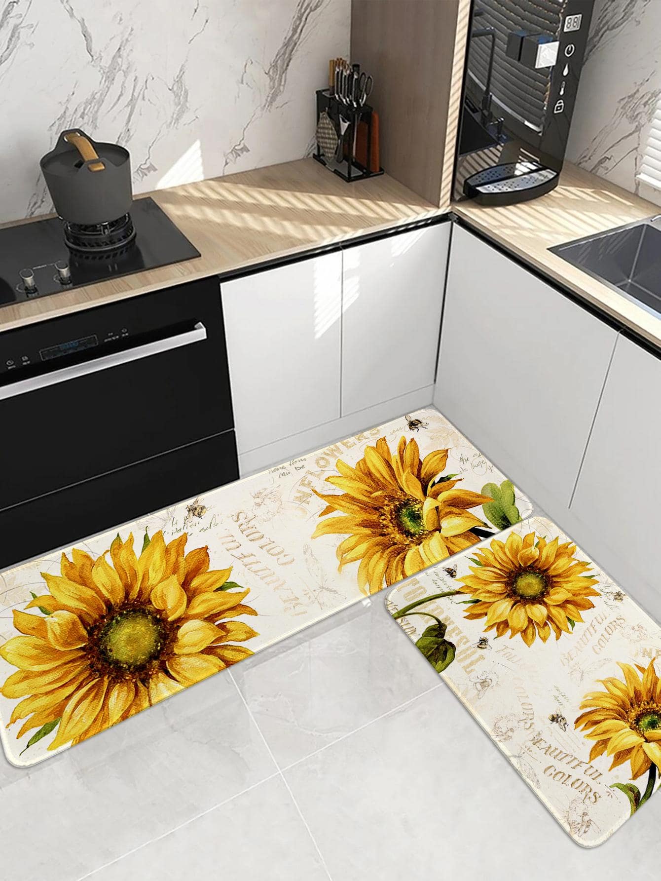 1pc Sunflower Print Kitchen Rug - Multicolor - View 1