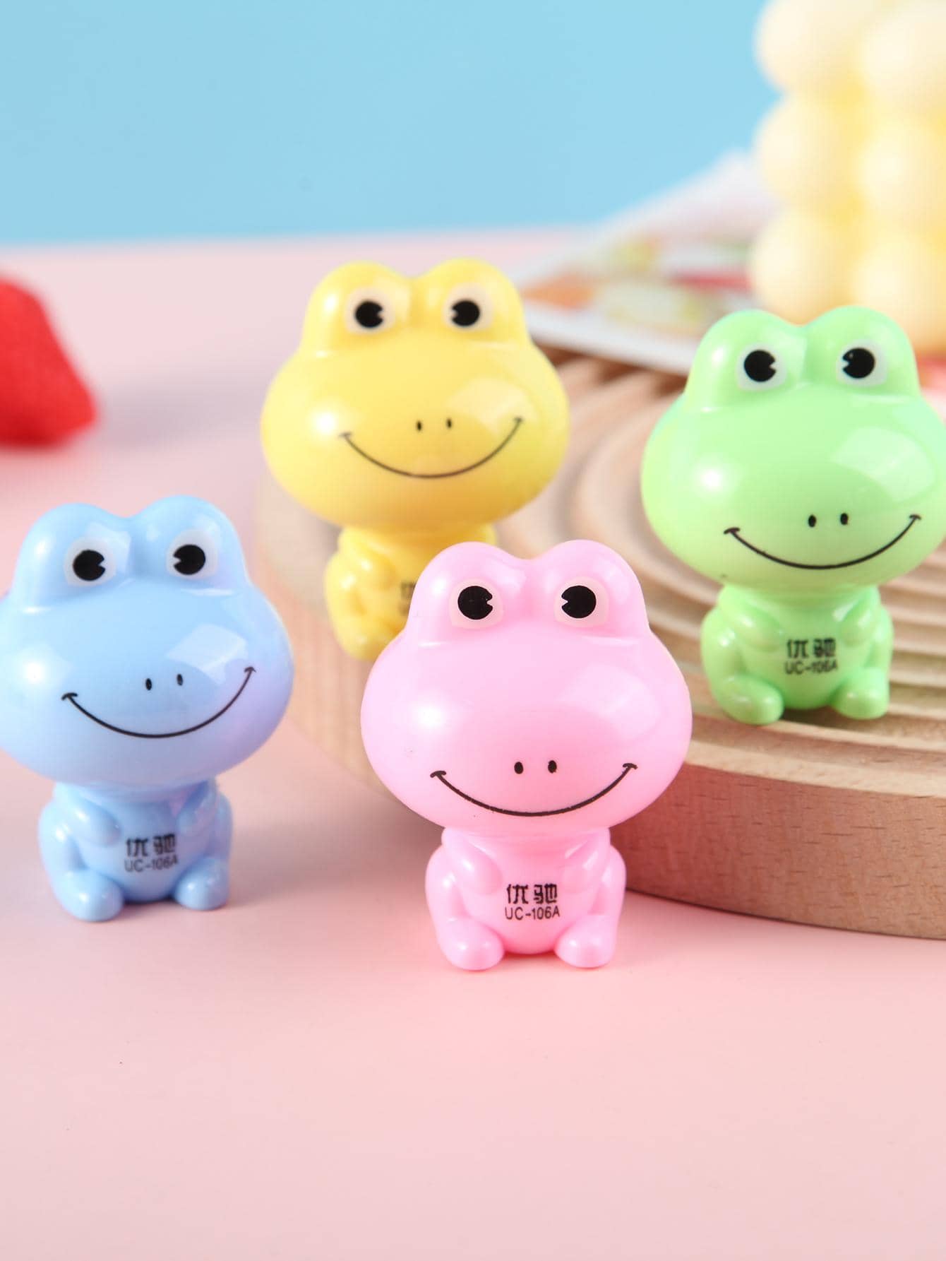 4 piezas Sacapuntas de rana de dibujos animados - Multicolor - Ver 1