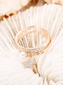 1 件韩国时尚可爱风甜美星星珍珠吊坠戒指女孩优雅派对珠宝礼物 - 玫瑰金 - 查看 4