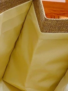 雙把購物袋簡約風亚麻手提包,雜貨店購物袋適用於海灘,完美適合夏天海灘旅行度假 - 棕色 - 查看 2