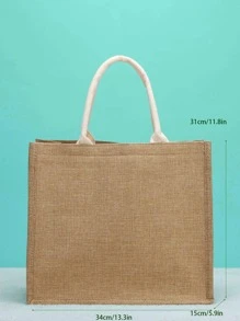 雙把購物袋簡約風亚麻手提包,雜貨店購物袋適用於海灘,完美適合夏天海灘旅行度假 - 棕色 - 查看 4