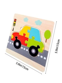 1套木製拼圖，可愛汽車圖案啟蒙益智派對玩具 - 米色 - 查看 5
