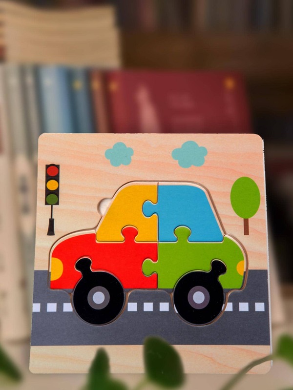 1set Wooden Jigsaw Puzzle, Cute Car Pattern Enlightenment Educational Toy For Party