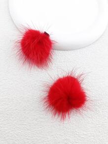 2 Cái/gói 4Cm Màu Trơn Pom Pom Trang Trí Kẹp Tóc Cho Nữ, Thích Hợp Để Sử Dụng Hàng Ngày - Đỏ - Xem 1