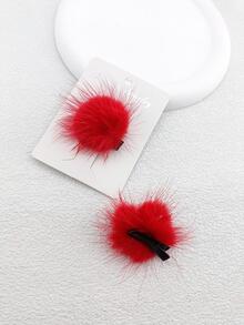 2 Cái/gói 4Cm Màu Trơn Pom Pom Trang Trí Kẹp Tóc Cho Nữ, Thích Hợp Để Sử Dụng Hàng Ngày - Đỏ - Xem 3