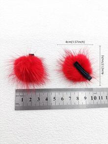 2 Cái/gói 4Cm Màu Trơn Pom Pom Trang Trí Kẹp Tóc Cho Nữ, Thích Hợp Để Sử Dụng Hàng Ngày - Đỏ - Xem 4