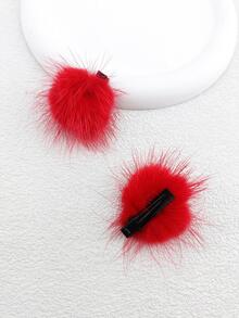 2 Cái/gói 4Cm Màu Trơn Pom Pom Trang Trí Kẹp Tóc Cho Nữ, Thích Hợp Để Sử Dụng Hàng Ngày - Đỏ - Xem 5