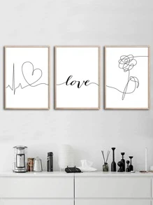 3pcs Heart & Flower Pattern Unframed Painting, Modern Chemical Fiber Unframed Picture For Home - Apricot - View 1
