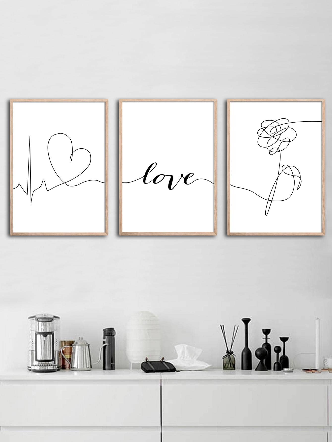 3pcs Heart & Flower Pattern Unframed Painting, Modern Chemical Fiber Unframed Picture For Home - Apricot - View 1
