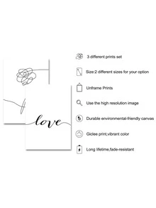 3pcs Heart & Flower Pattern Unframed Painting, Modern Chemical Fiber Unframed Picture For Home - Apricot - View 4