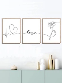 3pcs Heart & Flower Pattern Unframed Painting, Modern Chemical Fiber Unframed Picture For Home - Apricot - View 2