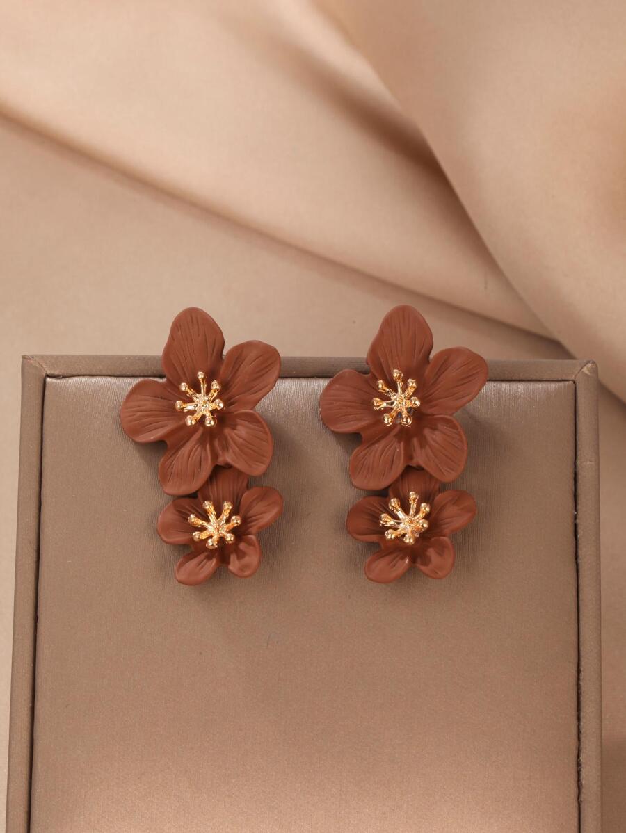 花朵吊坠耳环 情人节、妈妈、母亲、母亲节、礼物 - 棕色 - 查看 1