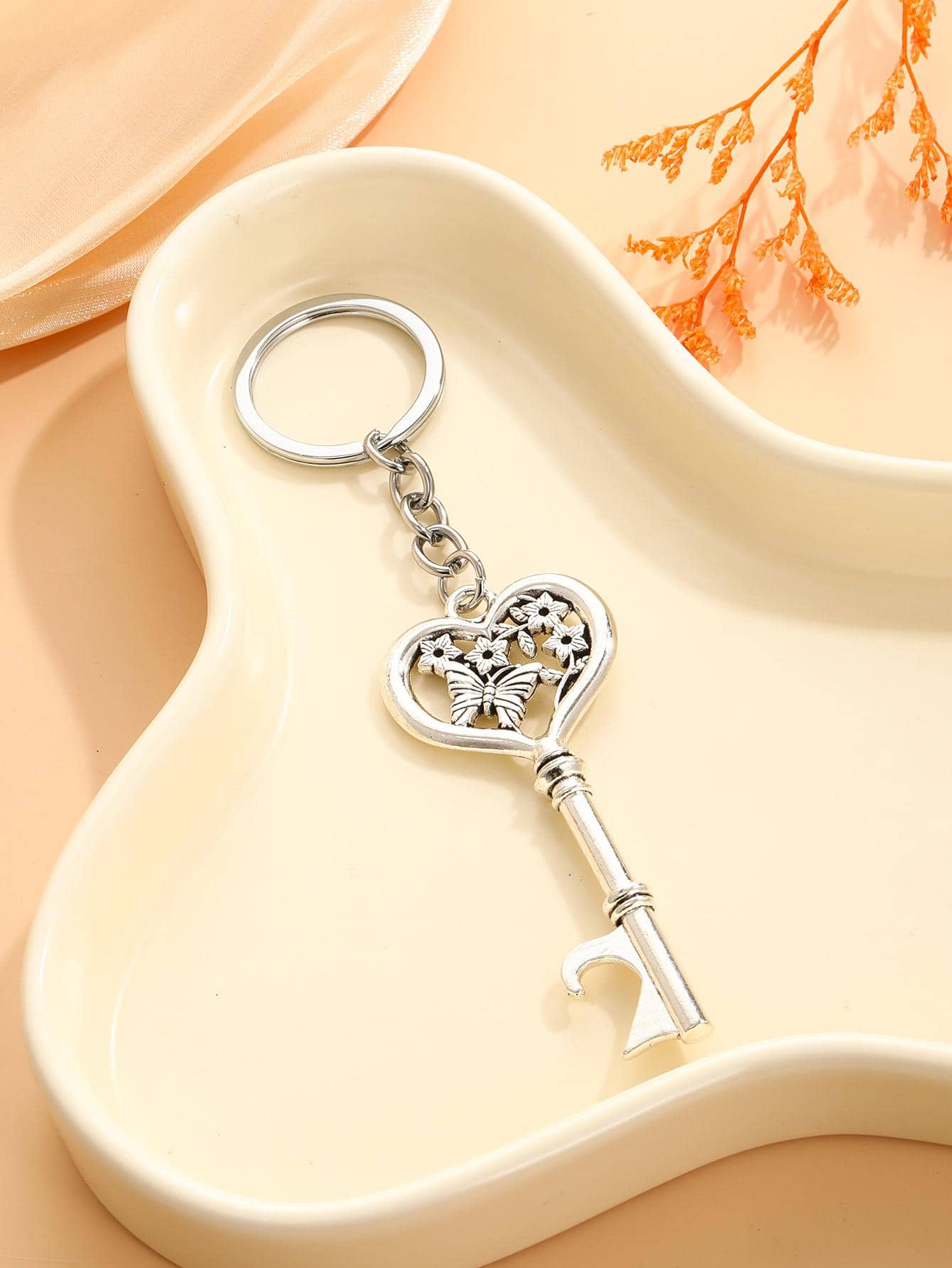Street 1Pc Bướm Mở Nắp Chai Móc Khóa Móc Khóa Cho Chìa Khóa Túi Chìa Khóa Xe Phụ Kiện Móc Khóa Trang Sức Quà Tặng Ngày Lễ Tình Nhân Valentine - Màu Bạc Cổ - Xem 1