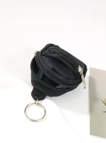 1入組中性迷你全拉鏈零錢包吊墜時尚鑰匙圈適用於日常生活 - 黑色 - 查看 2