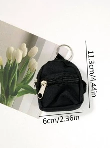 1入組中性迷你全拉鏈零錢包吊墜時尚鑰匙圈適用於日常生活 - 黑色 - 查看 3