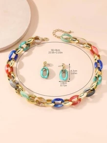 3入組/套時尚鋅合金鏈條首飾套裝適合女士日常裝飾 - 彩色 - 查看 3