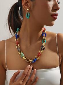 3入組/套時尚鋅合金鏈條首飾套裝適合女士日常裝飾 - 彩色 - 查看 1