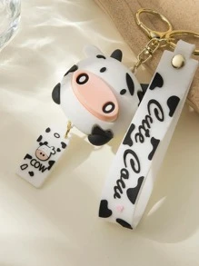 Móc khóa hình con bò hoạt hình - Đen và trắng - Xem 3